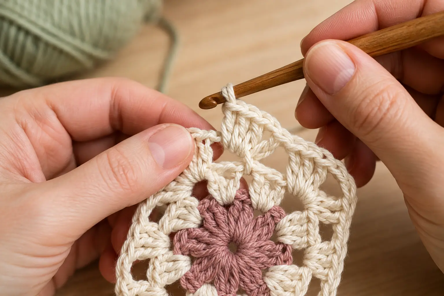 Crochetez un coin de carré granny avec deux groupes de mailles serrées.