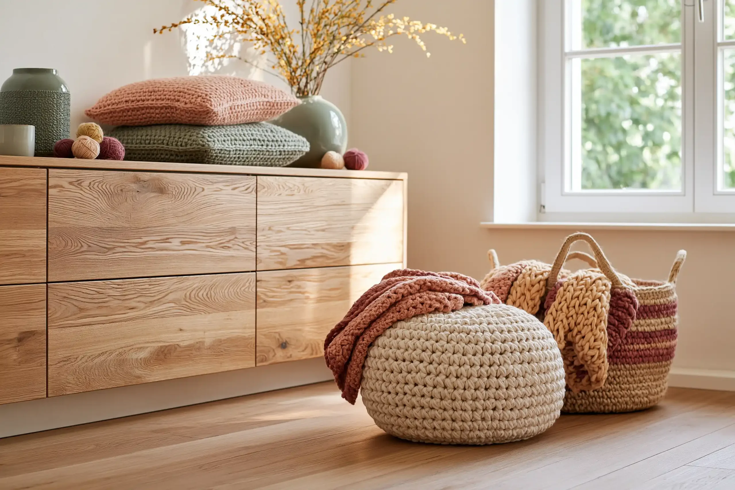 Idées modernes au crochet pour débutants, avec panier, coussins et fil