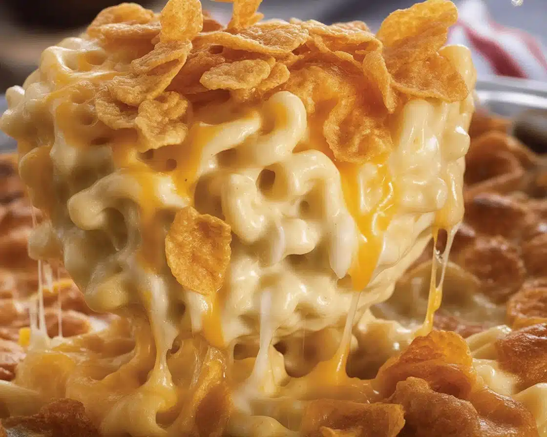 Best Funeral Potatoes casserole with cheesy hash browns and crispy cornflake topping