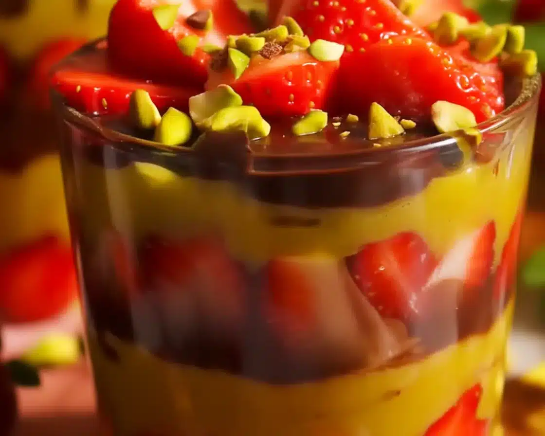 Delicious Dubai chocolate strawberry cups made at home in 20 minutes.