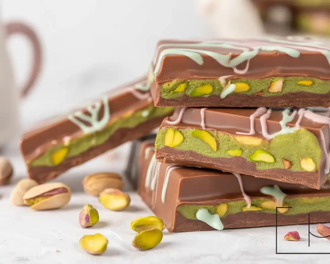 Vegan viral Dubai chocolate bar with pistachio cream and kataifi pastry