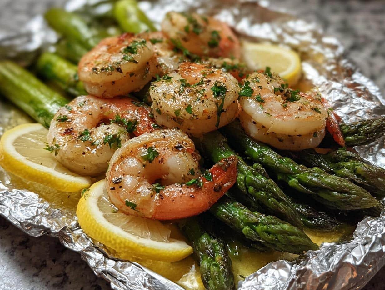 Baked Shrimp Asparagus Foil