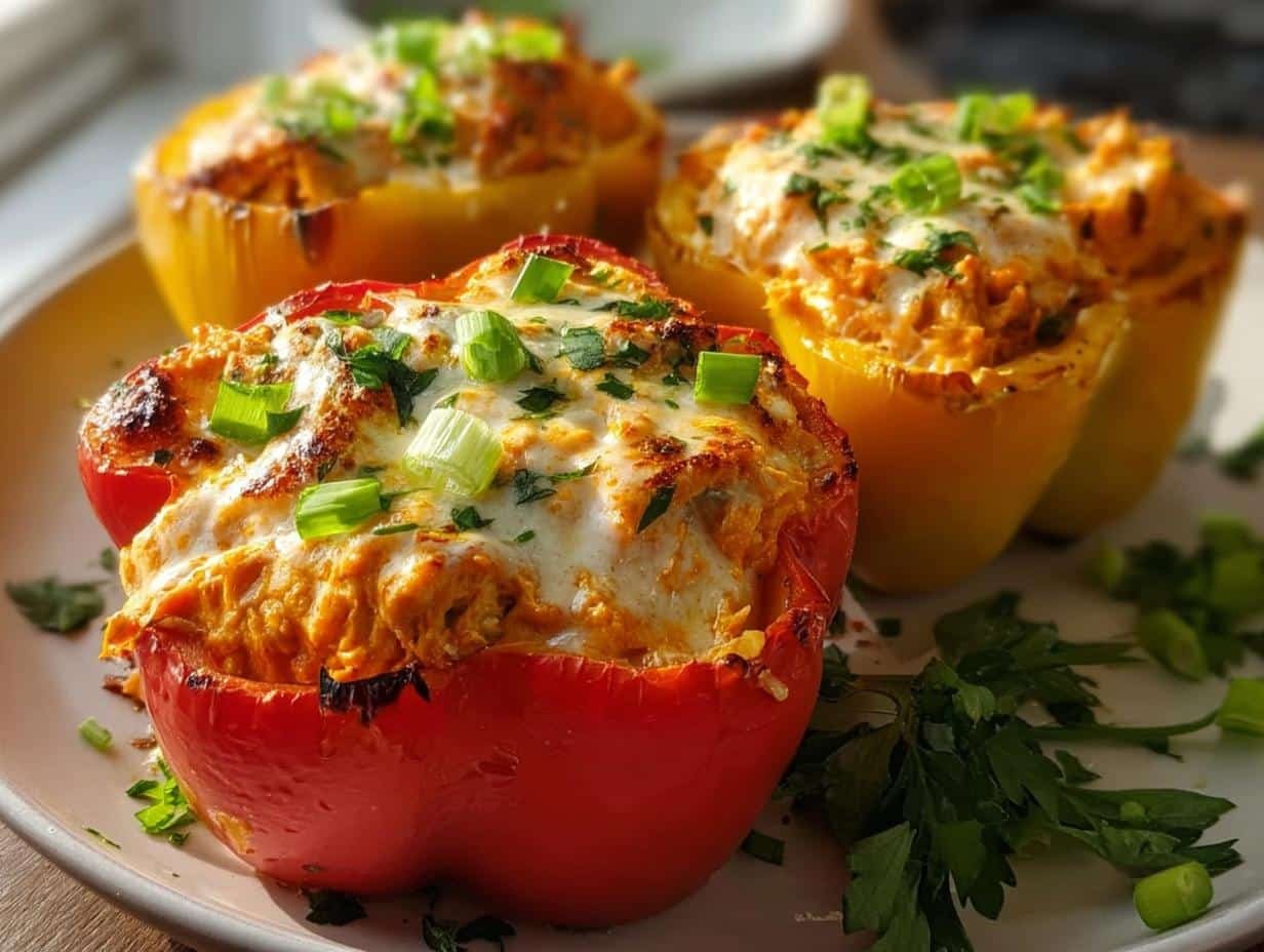 Amazing Buffalo Chicken Stuffed Peppers 3 Ways - Buffalo Chicken Stuffed Peppers - serving suggestion