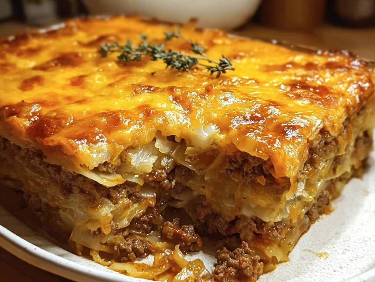 Cheesy Cabbage Beef Casserole