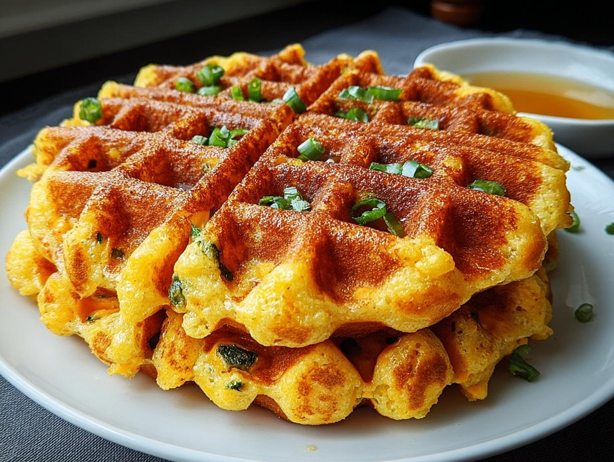 Cooking jalapeno cheddar cornbread waffles in a waffle iron