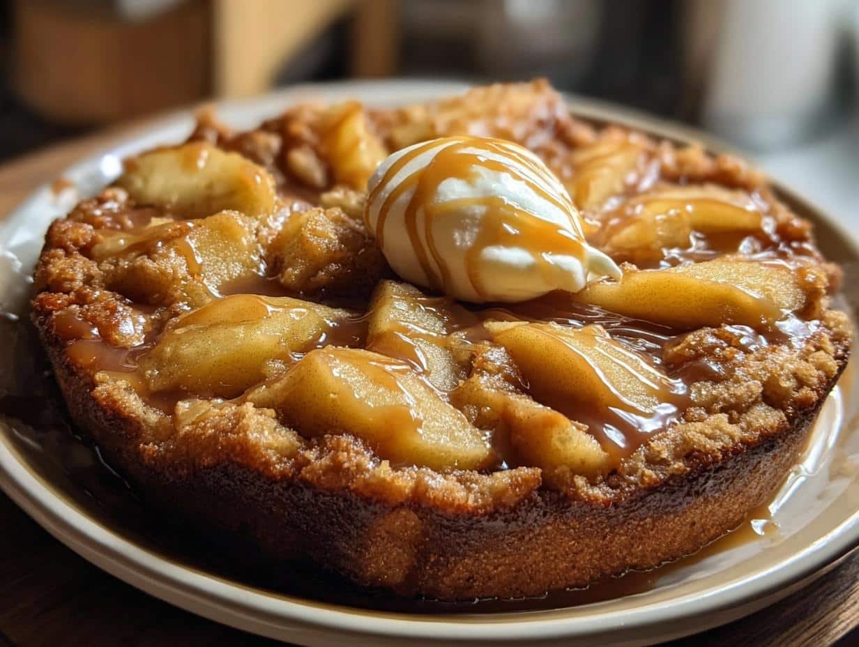 Irresistible Caramel Apple Cookie - close-up of the gooey caramel drizzled over the baked cookie