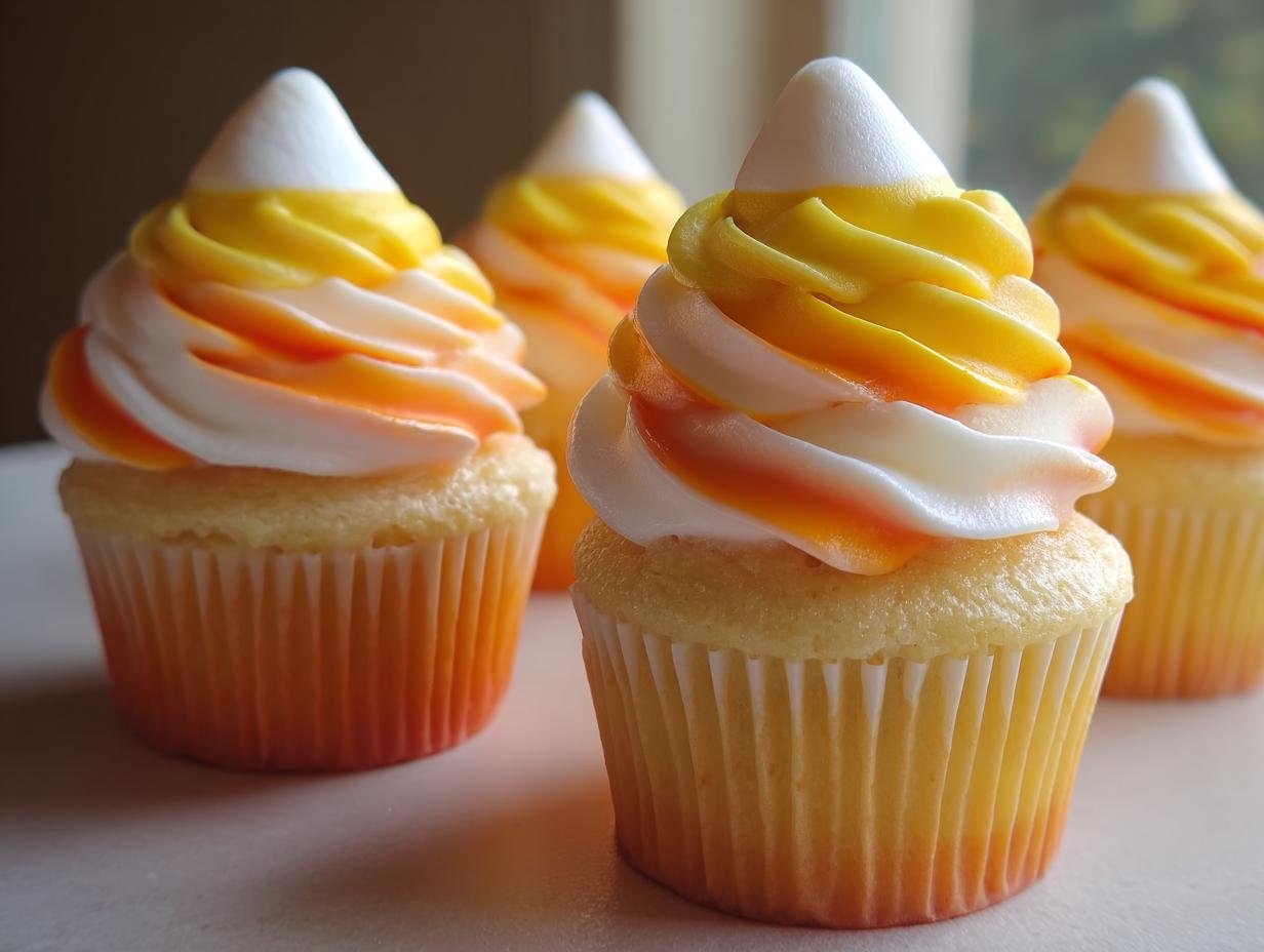 Candy Corn Hat Cupcakes - finished product on a platter