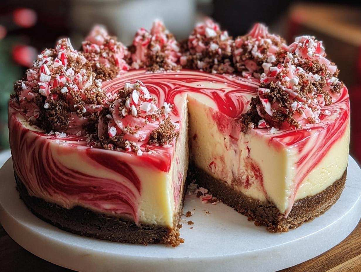 Incredible Peppermint Swirl Cheesecake Has 3 Secrets 1 Incredible Peppermint Swirl Cheesecake Has 3 Secrets - Peppermint Swirl Cheesecake Incredible - close-up of the cheesecake swirls