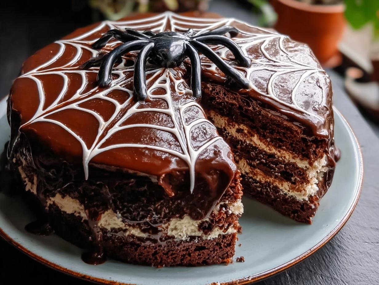 Spiderweb Chocolate Cake: 1 Hour Magic 2 Spiderweb Chocolate Cake: 1 Hour Magic - Spiderweb Chocolate Cake - additional detail