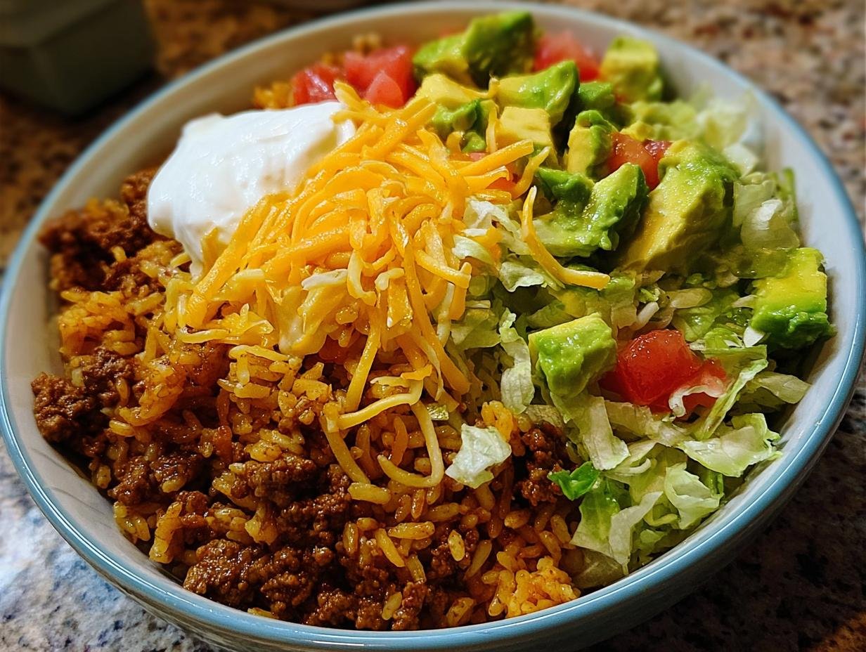 Taco Rice Bowl: Amazing 15 Min Dinner - Taco Rice Bowl - main visual representation