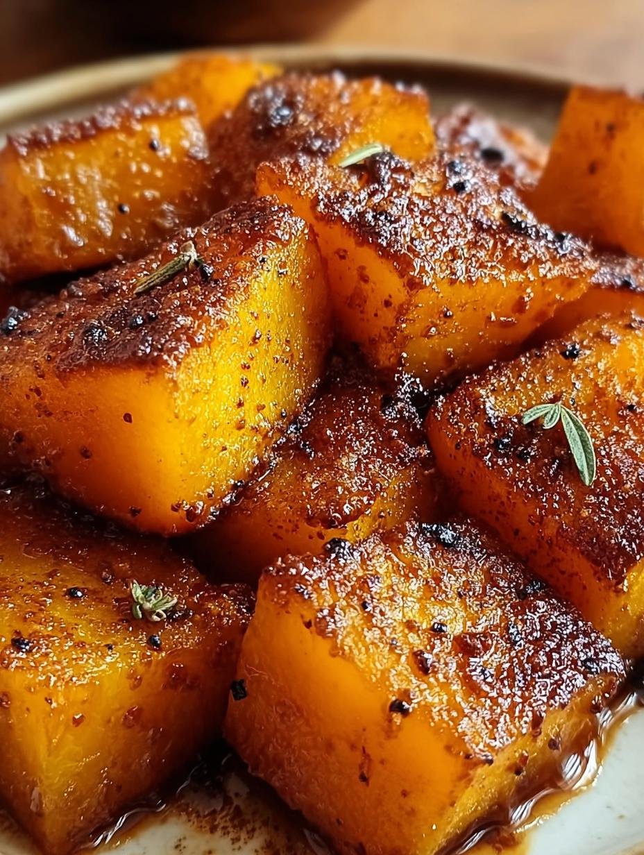 Brown Sugar Roasted Butternut: Simple Fall Flavor - Brown Sugar Roasted Butternut - serving dish with garnishes