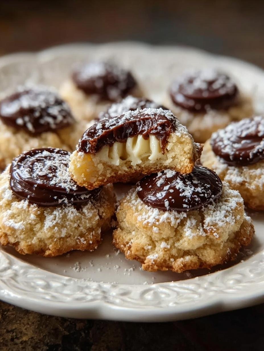 Buttery Italian Cannoli Thumbprint: 12 Easy Bites - Close-up of a finished Buttery Italian Cannoli Thumbprint cookie with filling