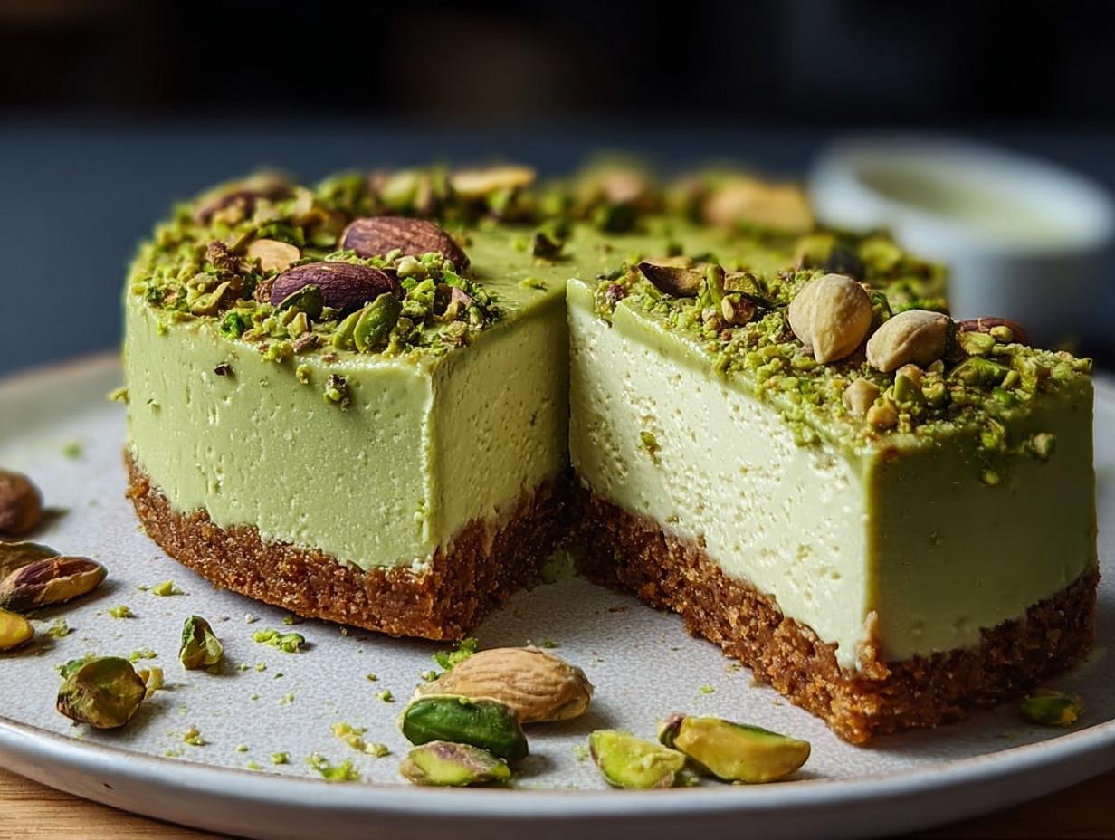 Pistachio Cheesecake Delight: Incredible 1-Hour Bake 1 Pistachio Cheesecake Delight Incredible - creamy filling being poured into crust