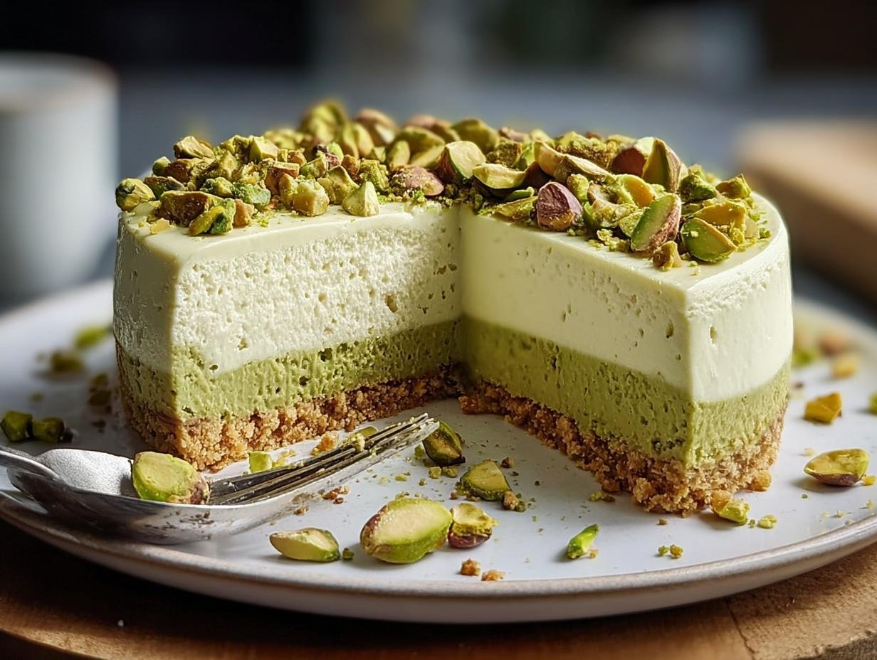 Pistachio Cheesecake Delight: Incredible 1-Hour Bake 2 Pistachio Cheesecake Delight Incredible - slice with whipped cream and pistachios