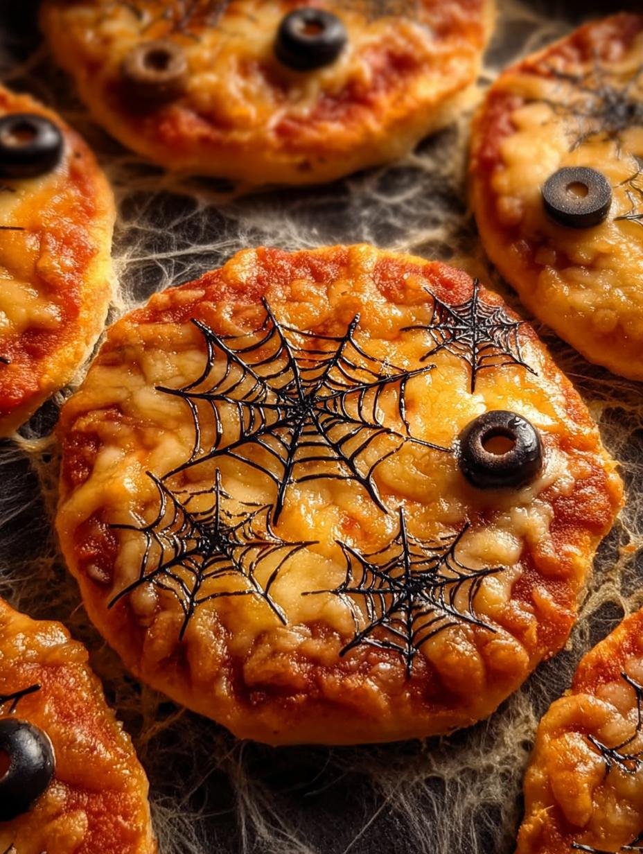 Spiderweb Pizza Bites: 10-Minute Scary Good Recipe - Assembled spiderweb pizza bites with olive spiders