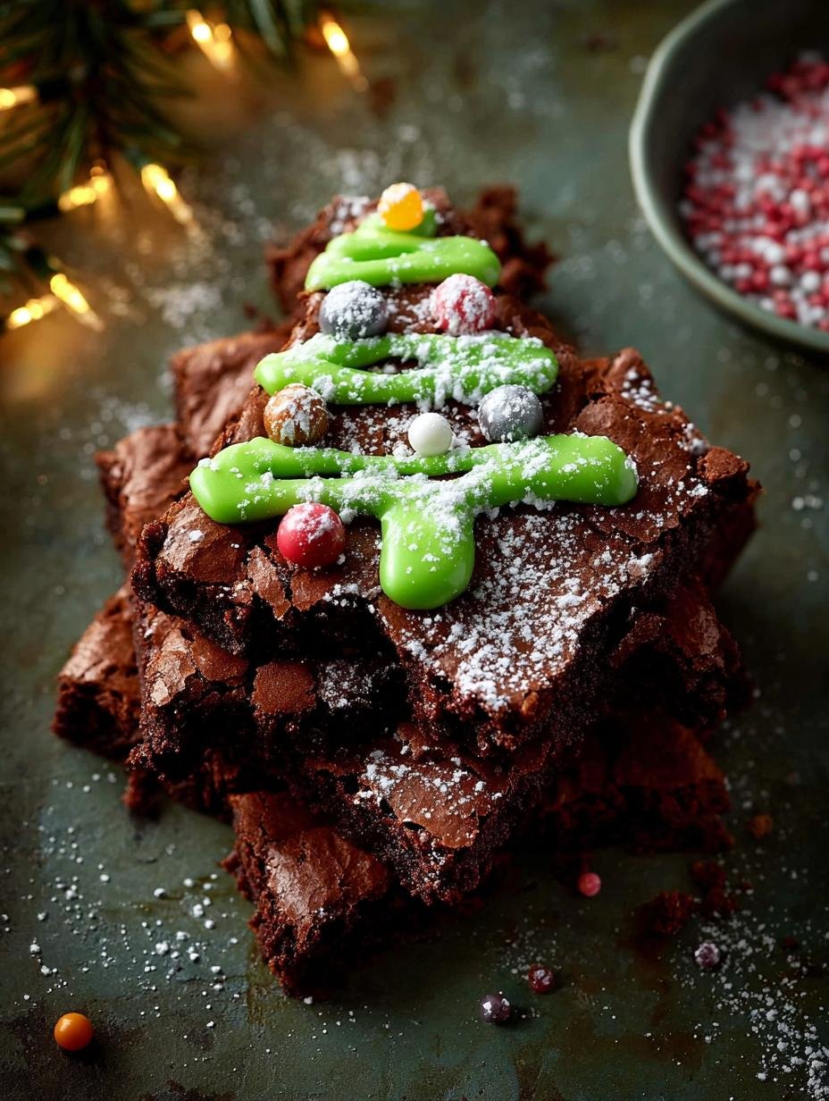 Christmas Tree Brownies with Candy Cane Trunks Delight - Christmas Tree Brownies with - main visual representation