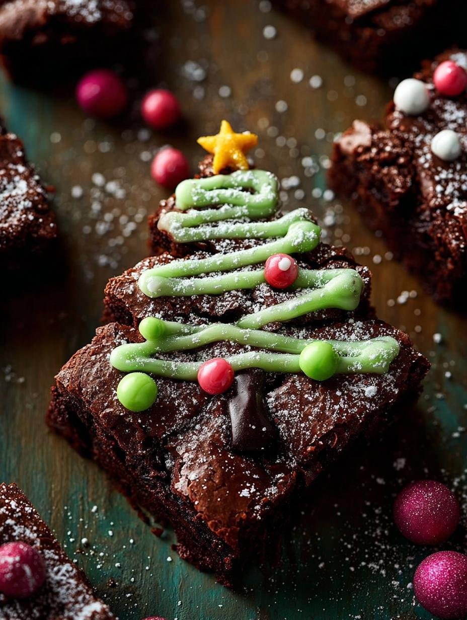 Christmas Tree Brownies with Candy Cane Trunks Delight - Christmas Tree Brownies with - additional detail
