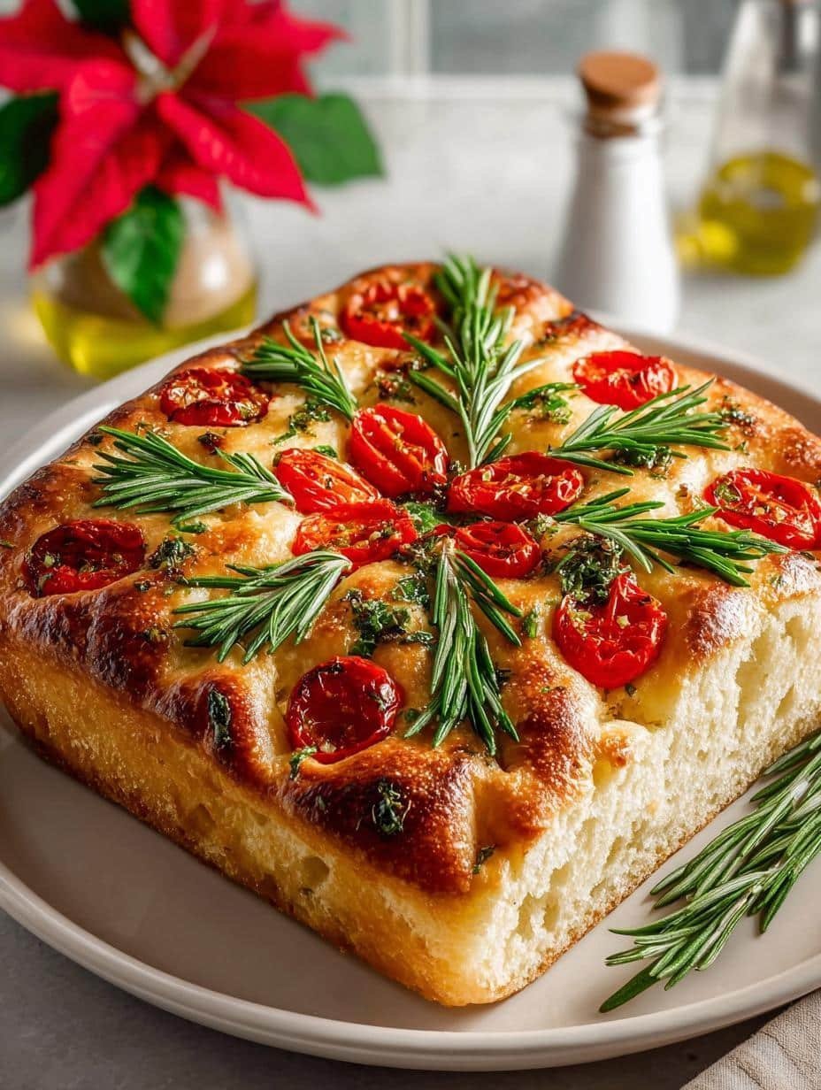 Poinsettia Focaccia Bread with Roasted Peppers 1 Poinsettia Focaccia Bread with Roasted Peppers