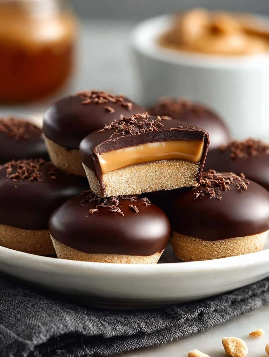 Delicious Chocolate Dipped Peanut Butter treat on a plate.