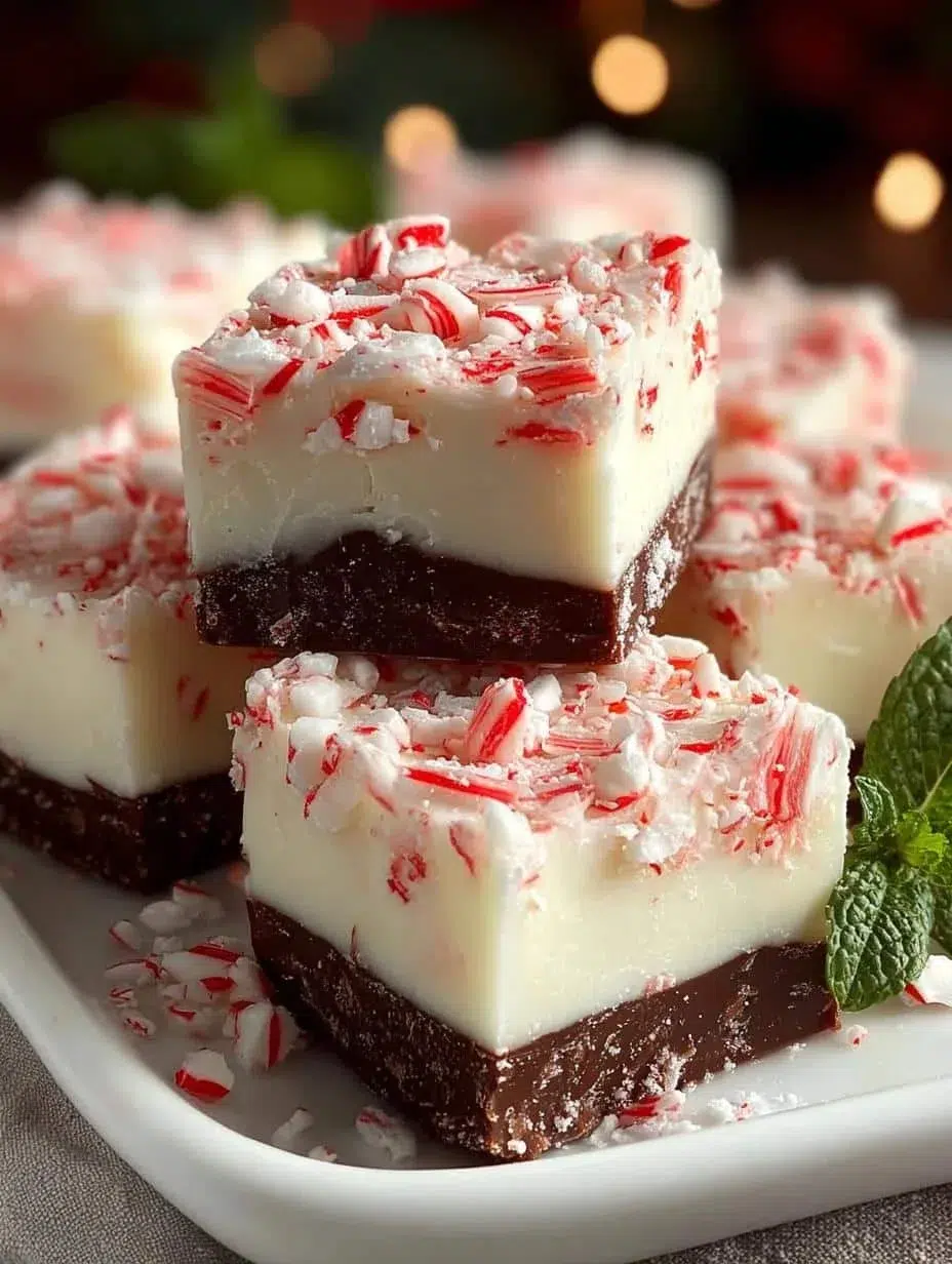 Delicious peppermint fudge pieces on a festive plate for holiday indulgence.