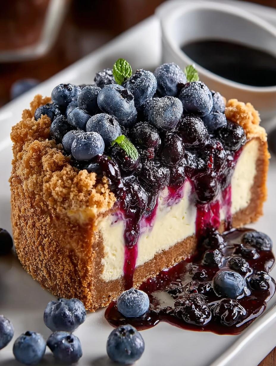 Blueberry Crumble Cheesecake: 5 Layers of Delightful Flavor 2 Blueberry Crumble Cheesecake: 5 Layers of Delightful Flavor - Blueberry Crumble Cheesecake - additional detail