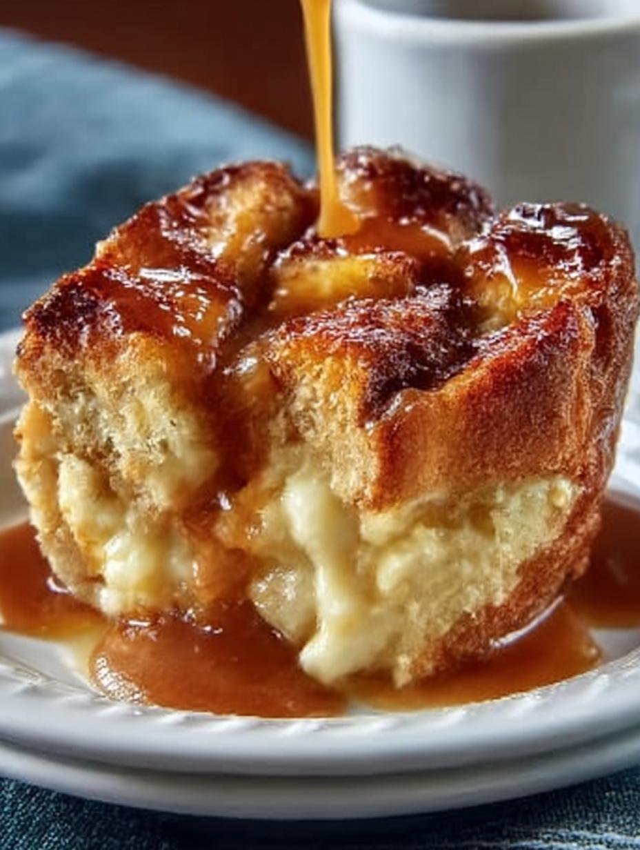 Croissant Bread Pudding with Caramel: A Sweet Delight 2 Delicious Croissant Bread Pudding with Caramel served warm with whipped cream