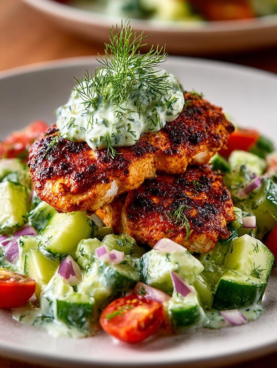 Spicy Mediterranean Chicken with Creamy Cucumber Salad Delight - Spicy Mediterranean Chicken with - additional detail