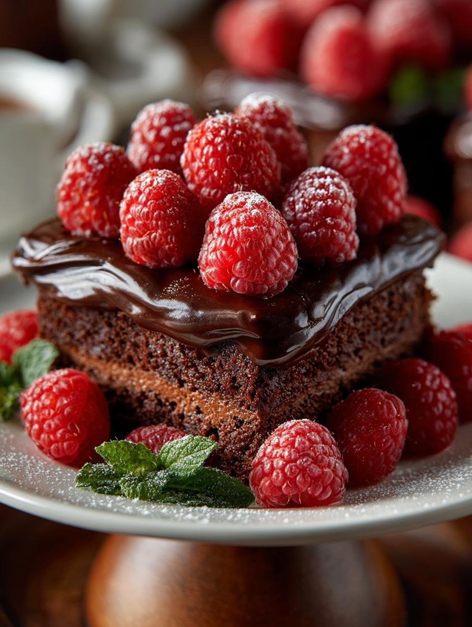Indulge in Chocolate Cake with Raspberries: 8 Layers of Bliss - Chocolate Cake with Raspberries - main visual representation
