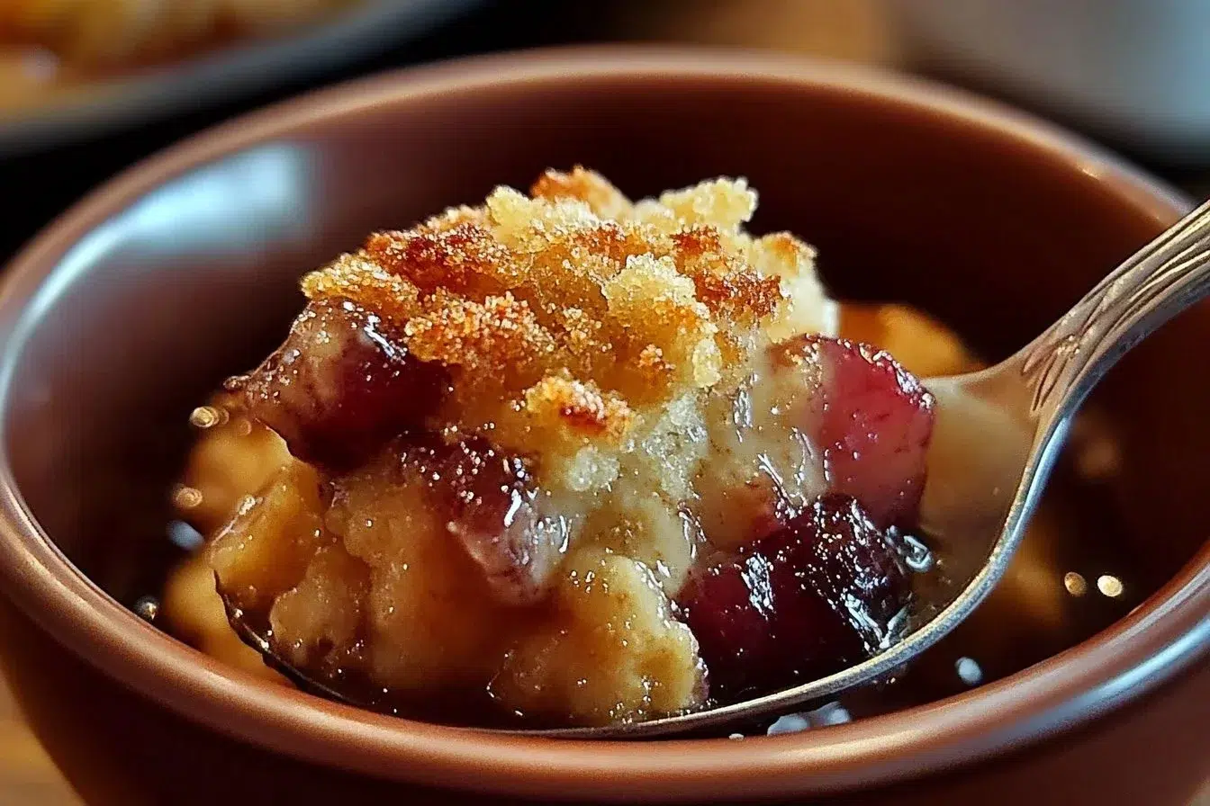 Delicious baked sticky rhubarb pudding served in a bowl