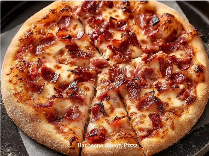 home 12 Delicious Barbecue Bacon Pizza topped with crispy bacon and barbecue sauce
