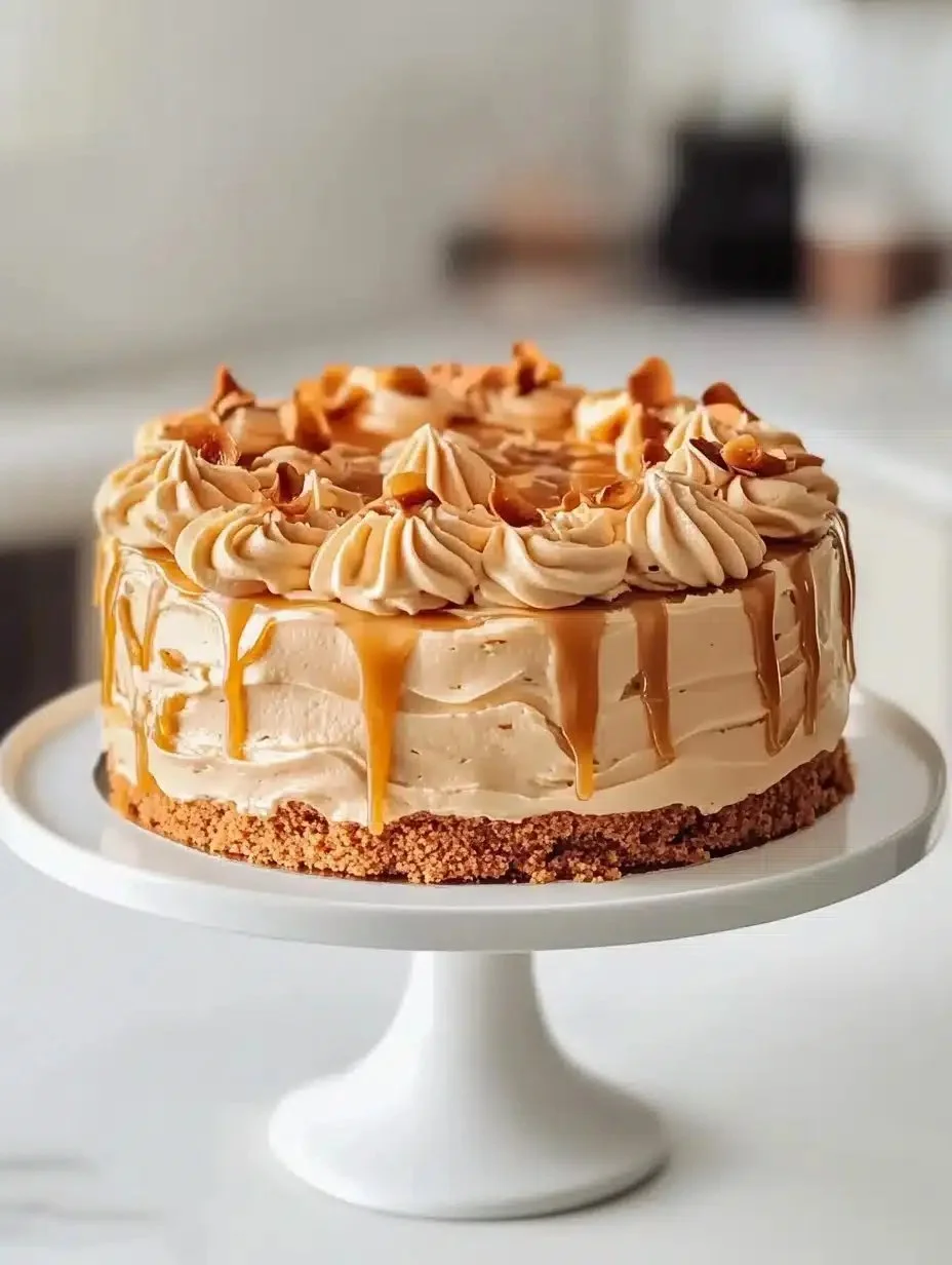Delicious Caramel Cloud Cake topped with caramel drizzle