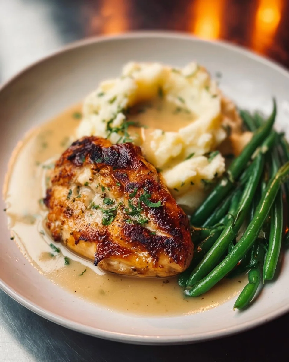 Creamy Garlic Parmesan Chicken Breast served with herbs and spices.