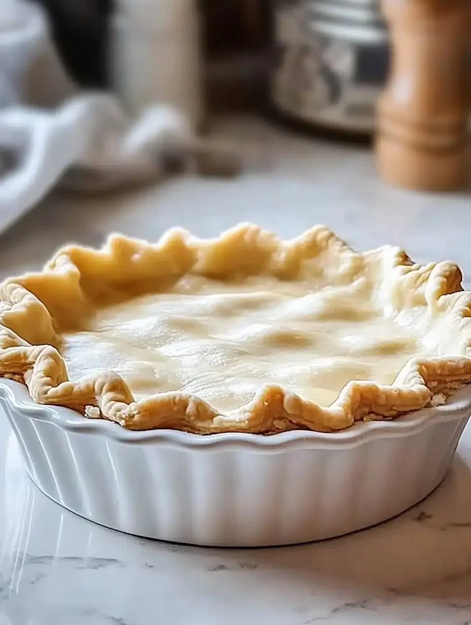 Homemade easy pie crust on a wooden surface ready for baking.