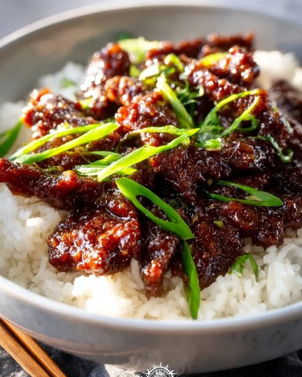 Gluten-free 30-minute Mongolian Beef served with rice and vegetables