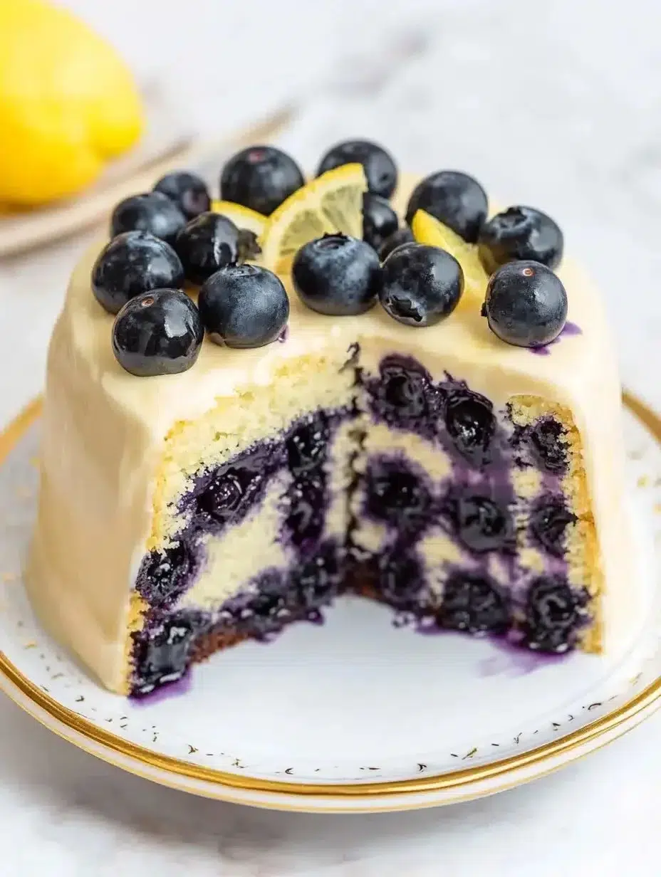 Delicious lemon blueberry cake with fresh blueberries and lemon frosting