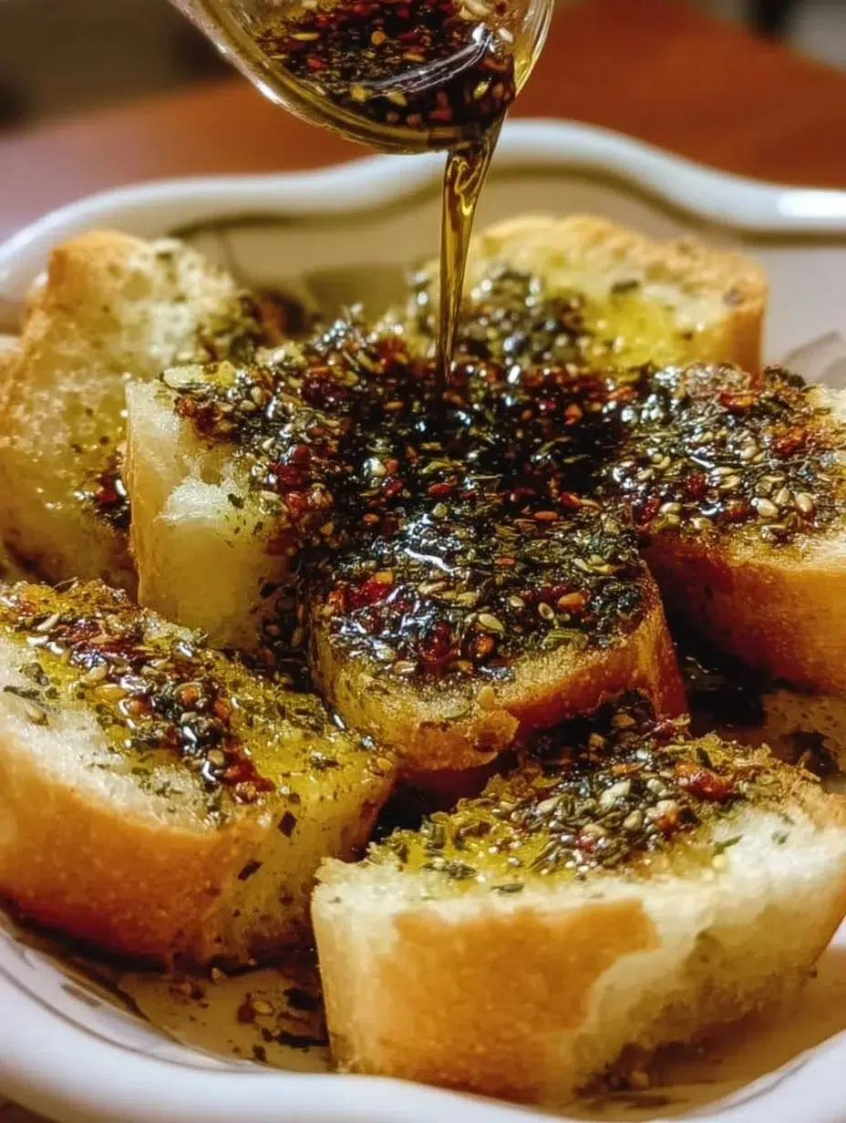 Bowl of balsamic and olive oil bread dipping sauce with herbs and spices