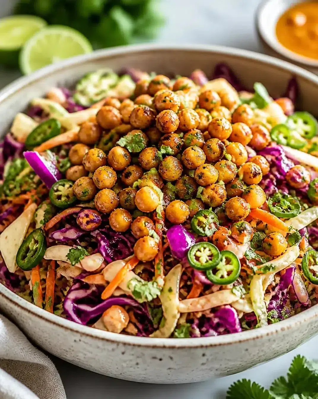 Cabbage Crunch with spicy honey-lime glaze served in a bowl
