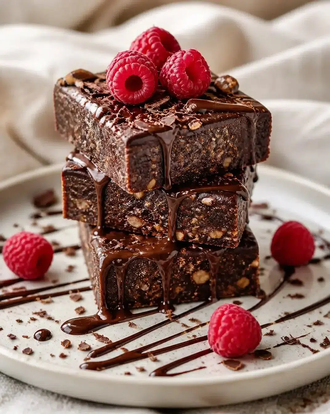 Cocoa-coated fruit leather rectangles arranged on a plate