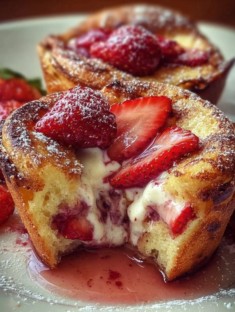 Delicious Cream Cheese Strawberry French Toast Muffins on a plate