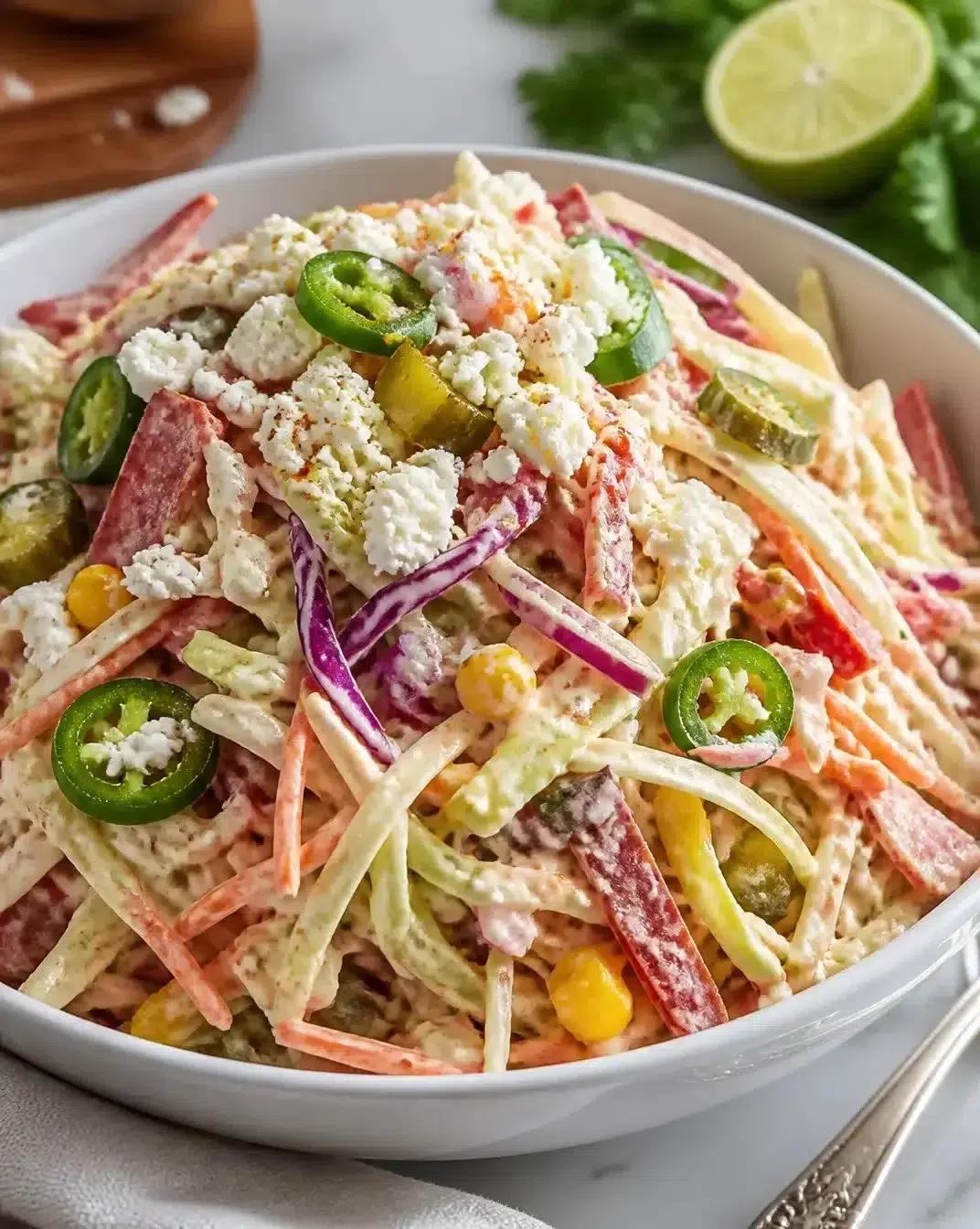 Crisp Fiesta Slaw served in a colorful bowl