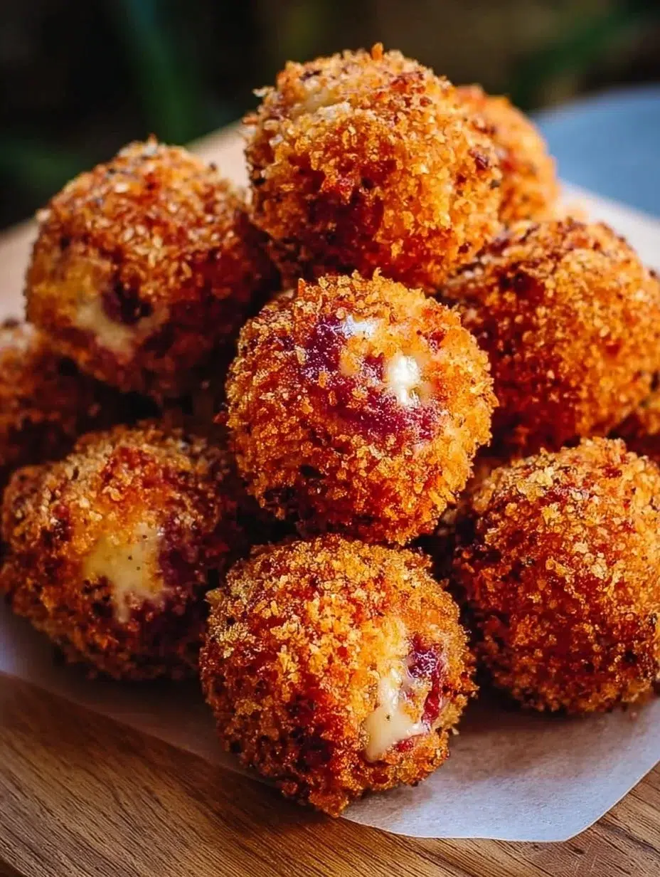 Crispy Reuben Bites served with dipping sauce on a platter.