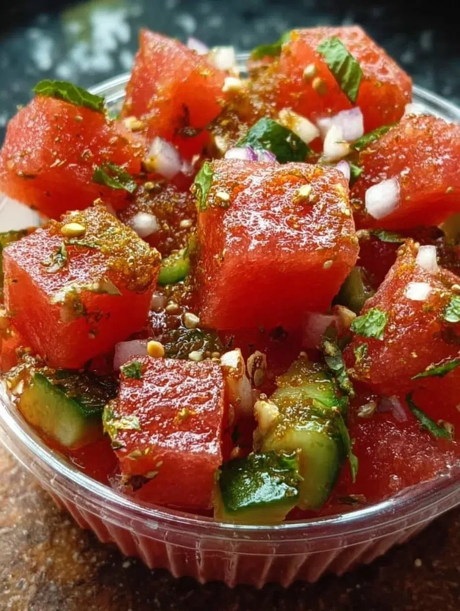 home 9 Crunchy watermelon tajín pickle cups served in clear cups