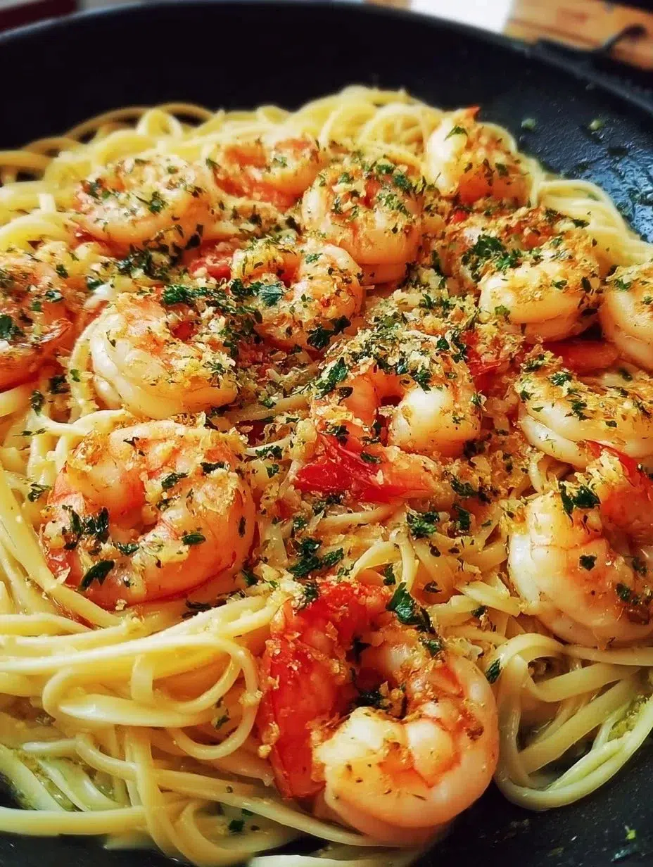 home 6 Delicious garlic butter shrimp scampi served over pasta with fresh herbs.