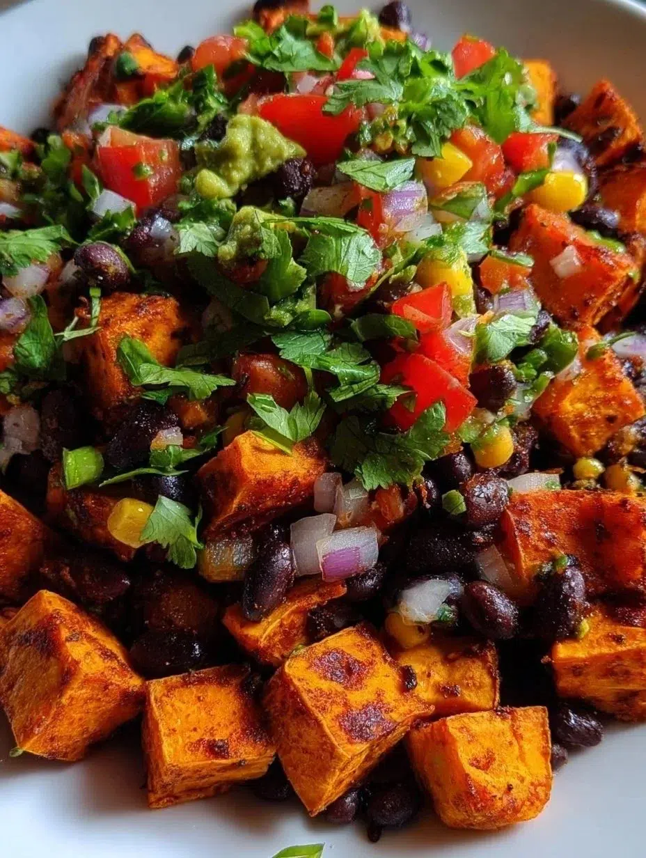 home 11 Roasted sweet potato and black bean salad served in a bowl