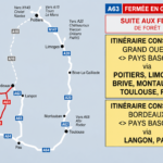 Carte des itinéraires conseillés après la fermeture de l A63 en Gironde