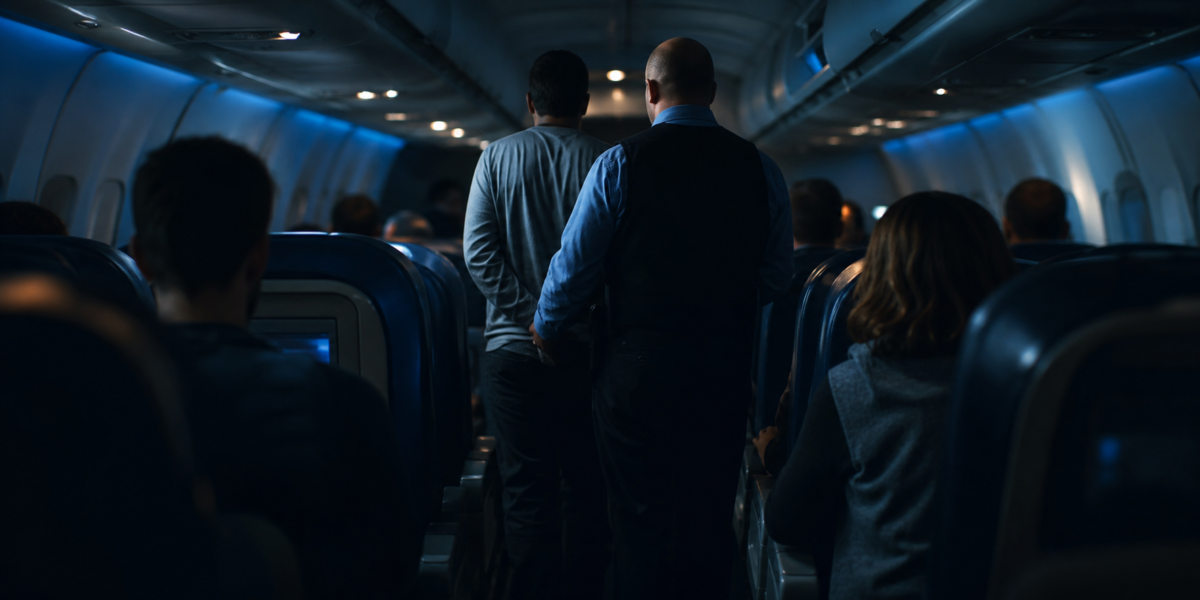 Ambiance de thriller dans une cabine d avion de nuit