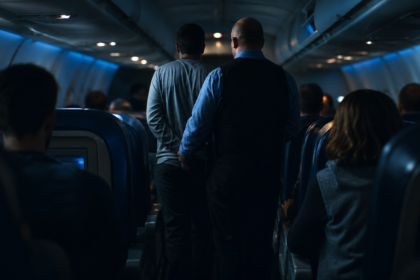 Ambiance de thriller dans une cabine d avion de nuit