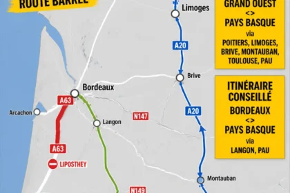 Fermeture A63 entre Bordeaux et Liposthey, circulation perturbée.