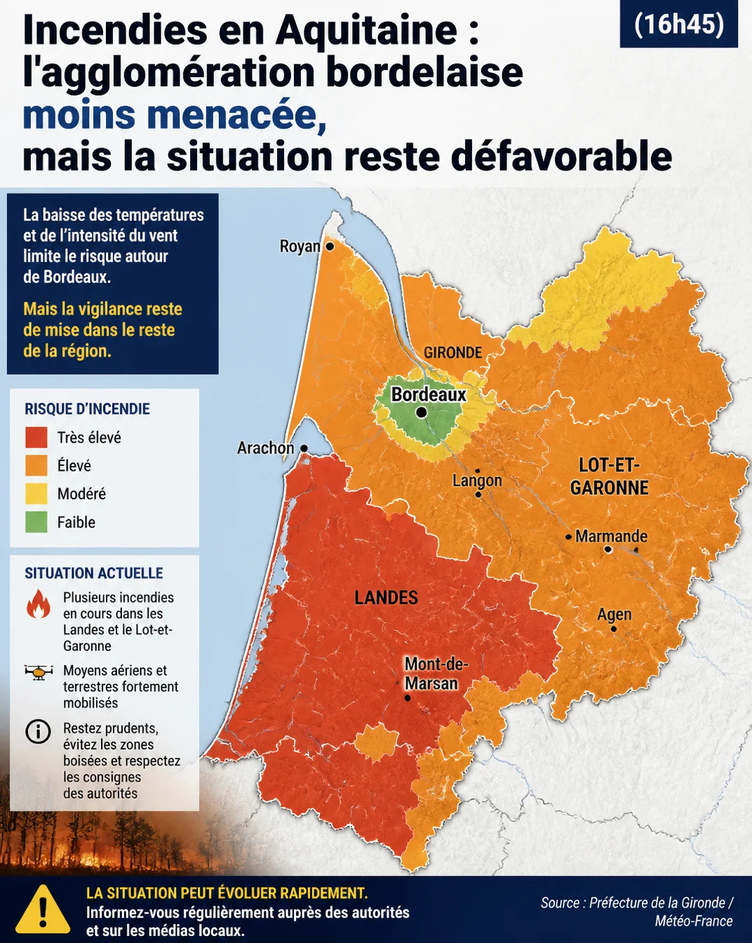 Incendies en Aquitaine avec un focus sur l'agglomération bordelaise